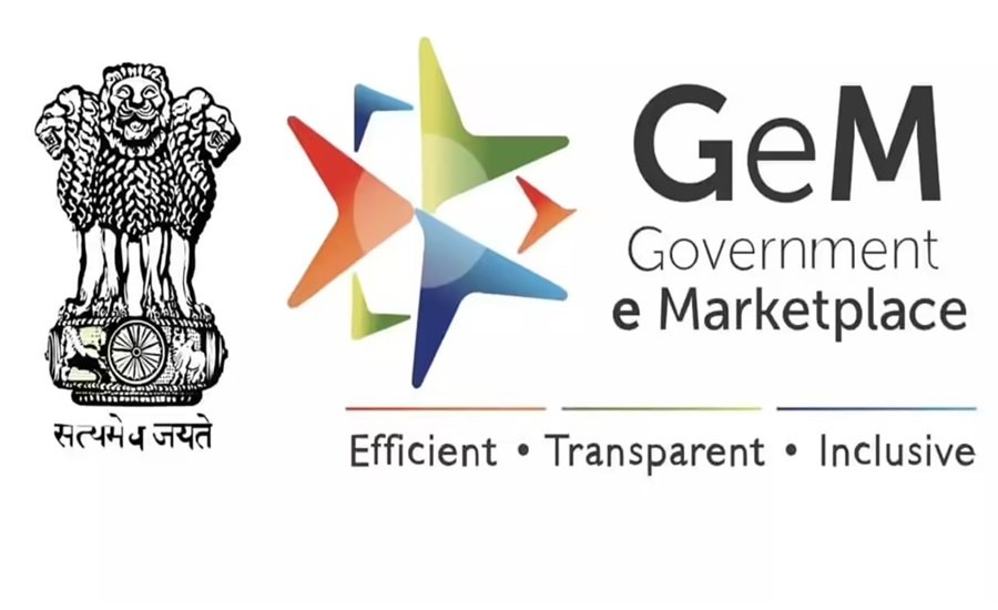 GeM logo with Ashoka emblem and tagline "Efficient · Transparent · Inclusive," representing Government e-Marketplace.